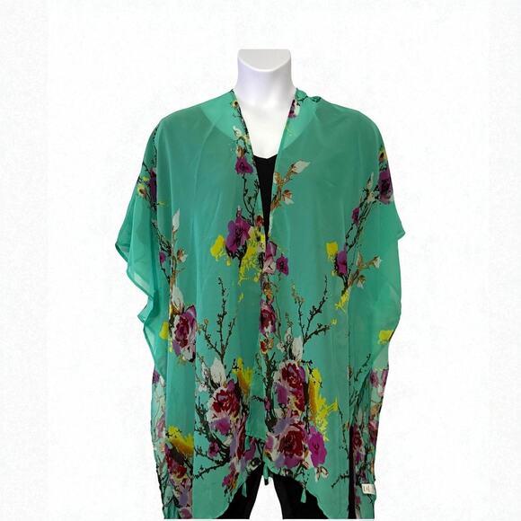 NWT Ultra Pink Floral Sheer Kimono Ruana Wrap 2X - Picture 2 of 14